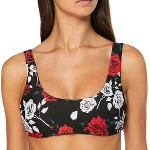 Hurley Quick Dry Reversible Bikini Top Black- Roses Womens Size S
